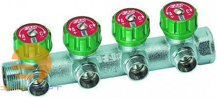 Коллектор регулирующий 3/4" ВН с 4 отв. 1/2" НР (межосев. 45мм) плск.упл. FAR