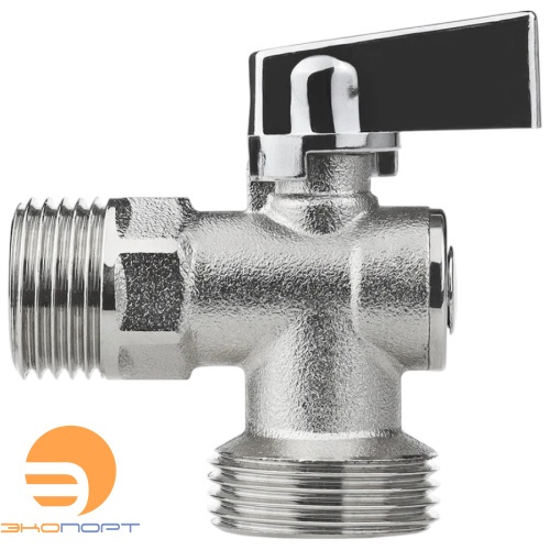 Кран шаровый угловой для бытовой техники 1/2x3/4 Н/Н хром Compact рукоятка вверх MasterProf