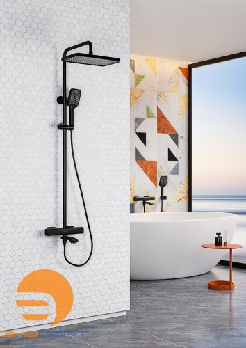 Душевая система для ванны с термостатом R01, черный матовый, RAGLO