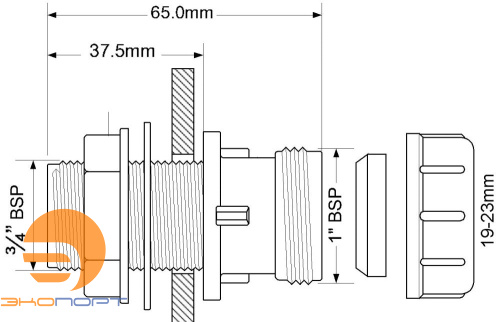 Муфта переходная Ду19-23мм х папа 3/4" с контрагайкой и прокладкой McAlpine