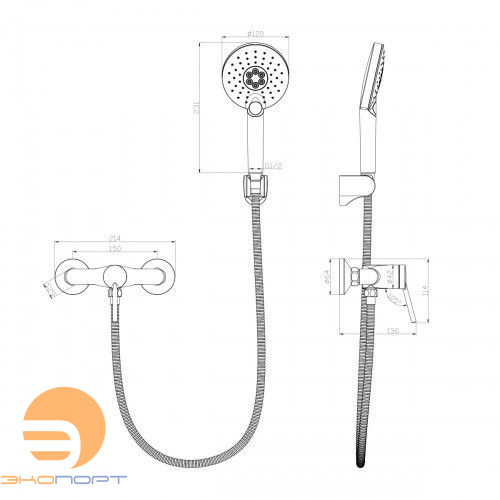 Смеситель для душа MINIMA (с лейкой и шлангом) хром LEMARK