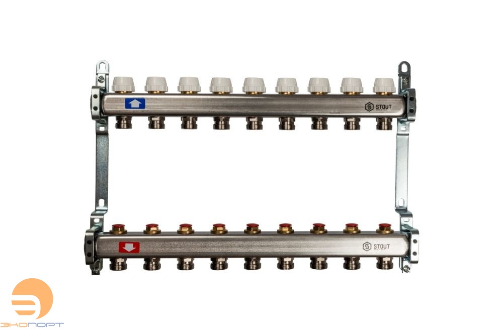 Коллектор  9 вых с вент вставками (без заглушек) Stout