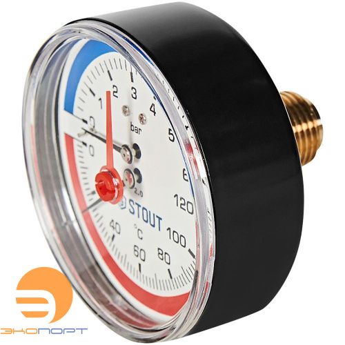 Термоманометр аксиальный (0...120°C, 0-10 бар), Dn 80 мм 1/2, STOUT