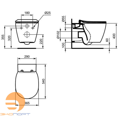 Унитаз подвесной Connect Aquablade, с полностью скрытым креплением IDEAL STANDARD