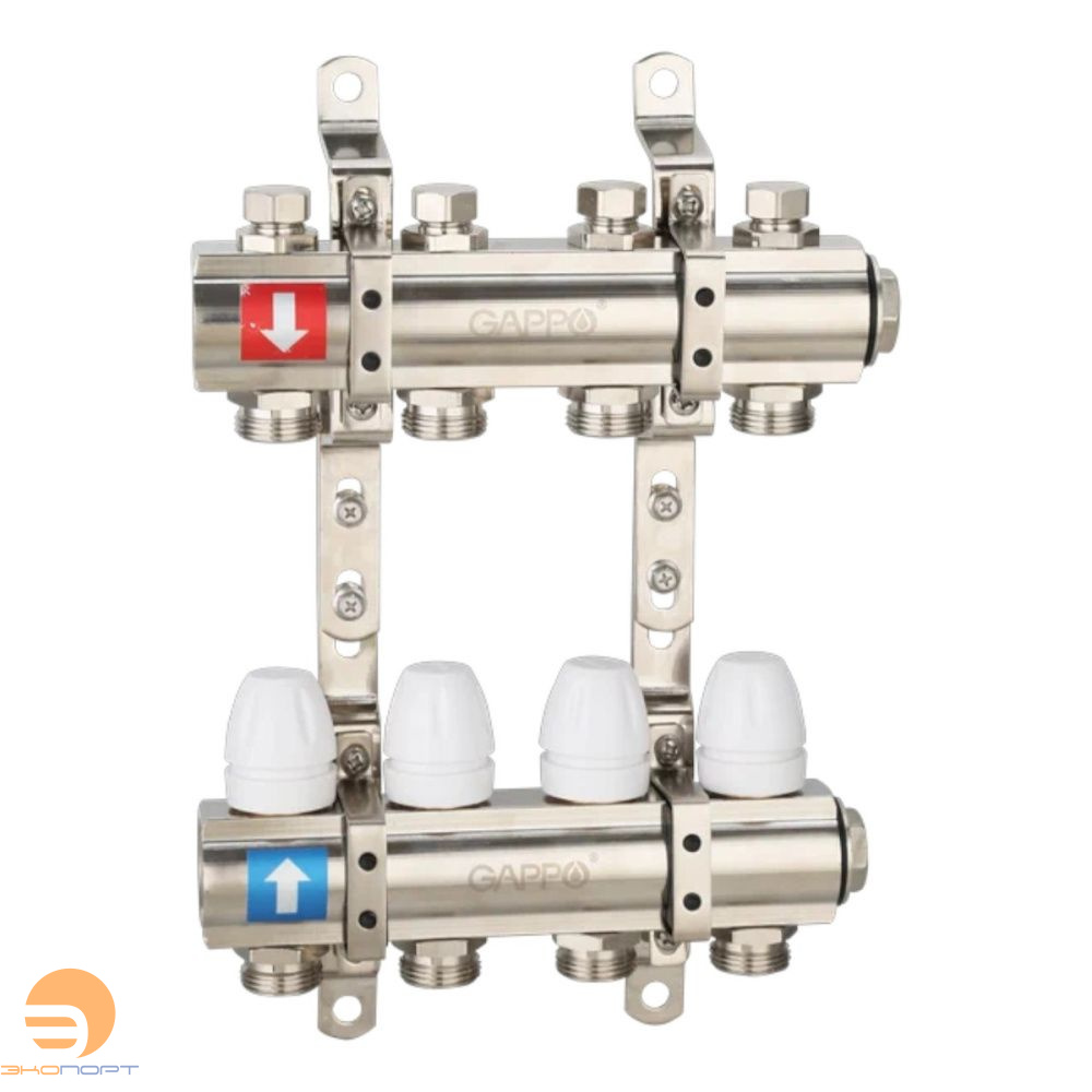 Коллектор из латуни с запорными клапанами  (5 вых), Gappo
