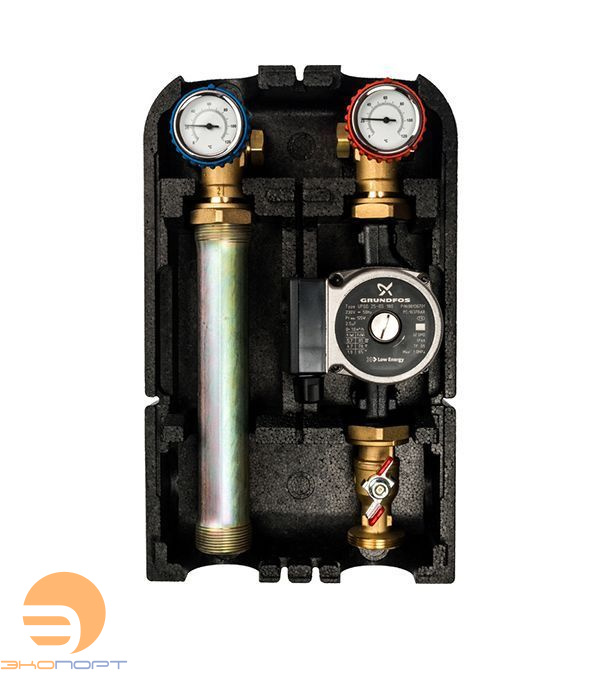 Насосная группа с прямым контуром 1" с насосом Grundfos UPSO 25-65 в теплоизоляции STOUT