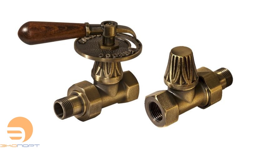 Комплект вентилей BR ART с деревянной ручкой 1/2'F прямой (V677L10MA+V67810MA), бронза Carlo Poletti