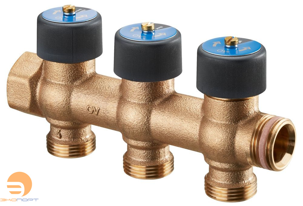 Гребенка ''Multidis R'' 3/4'' на 3 отвода x G 3/4 НР, для систем водоснабжения с функцией отключения