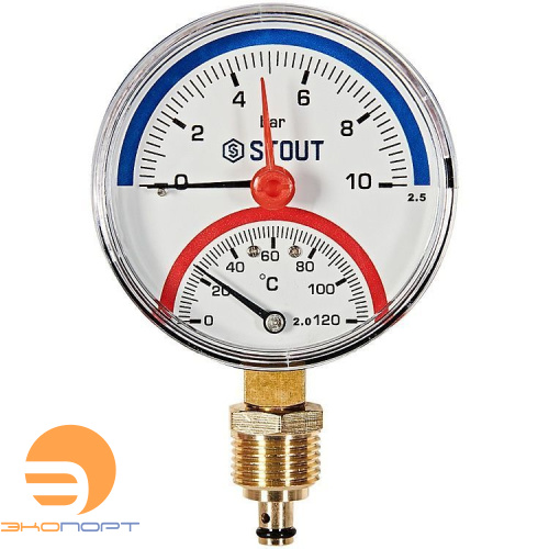 Термоманометр радиальный (0...120°C, 0-10 бар), Dn 80 мм 1/2, STOUT