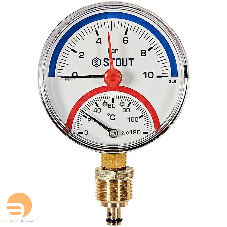 Термоманометр радиальный (0...120°C, 0-10 бар), Dn 80 мм 1/2, STOUT
