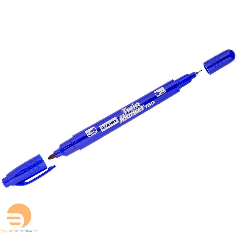 Маркер перманентный двухсторонний "150" синий, пулевидный, 0,7/1мм Luxor 