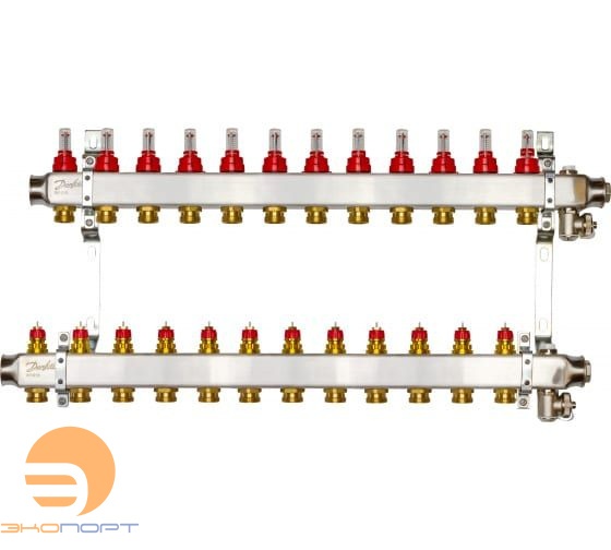 Коллекторы SSM-12F с расходомерами и кронштеинами, 12 контуров,  нерж.