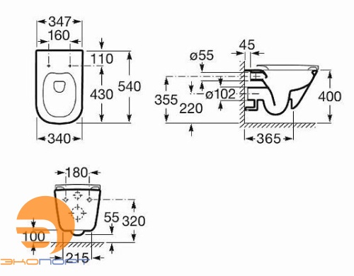 Унитаз Gap rimless ROCA подвесной с сиденьем Slim Soft Close дюропласт