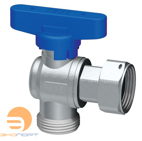 Кран шаровой угловой хром. 3/4"накид.гайка-3/4"EK (бабочка, синий) FAR