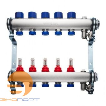 Коллектор  4 вых с расходомерами (сливные краны, воздухоотводчик) нерж. WESER