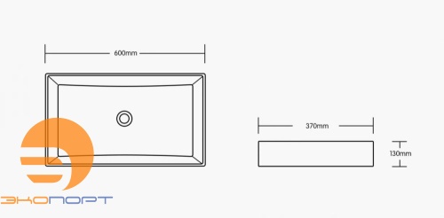Раковина накладная прямоугольная MIEL (600*370*130),без перелива, матовый ментол, MILLEAU