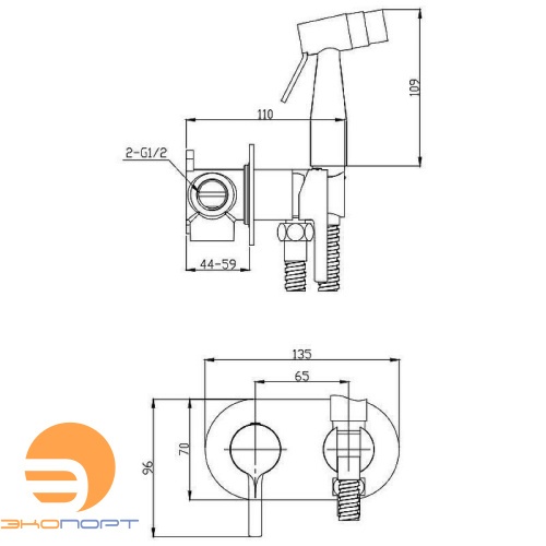 Смеситель с гигиеническим душем встраиваемый R20 сатин золотой, RAGLO