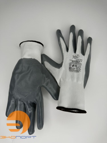 Перчатки из белого нейлона с серым нитриловым покрытием р.10 (XL) GM1001XL-10 Nitrat 