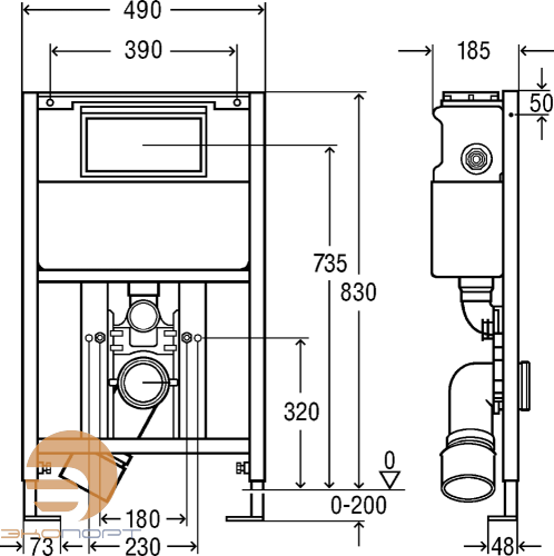 Модуль для унитаза Eco Plus, H=830 мм, фронтальная или верхняя установка кнопки, модель 8173, Viega