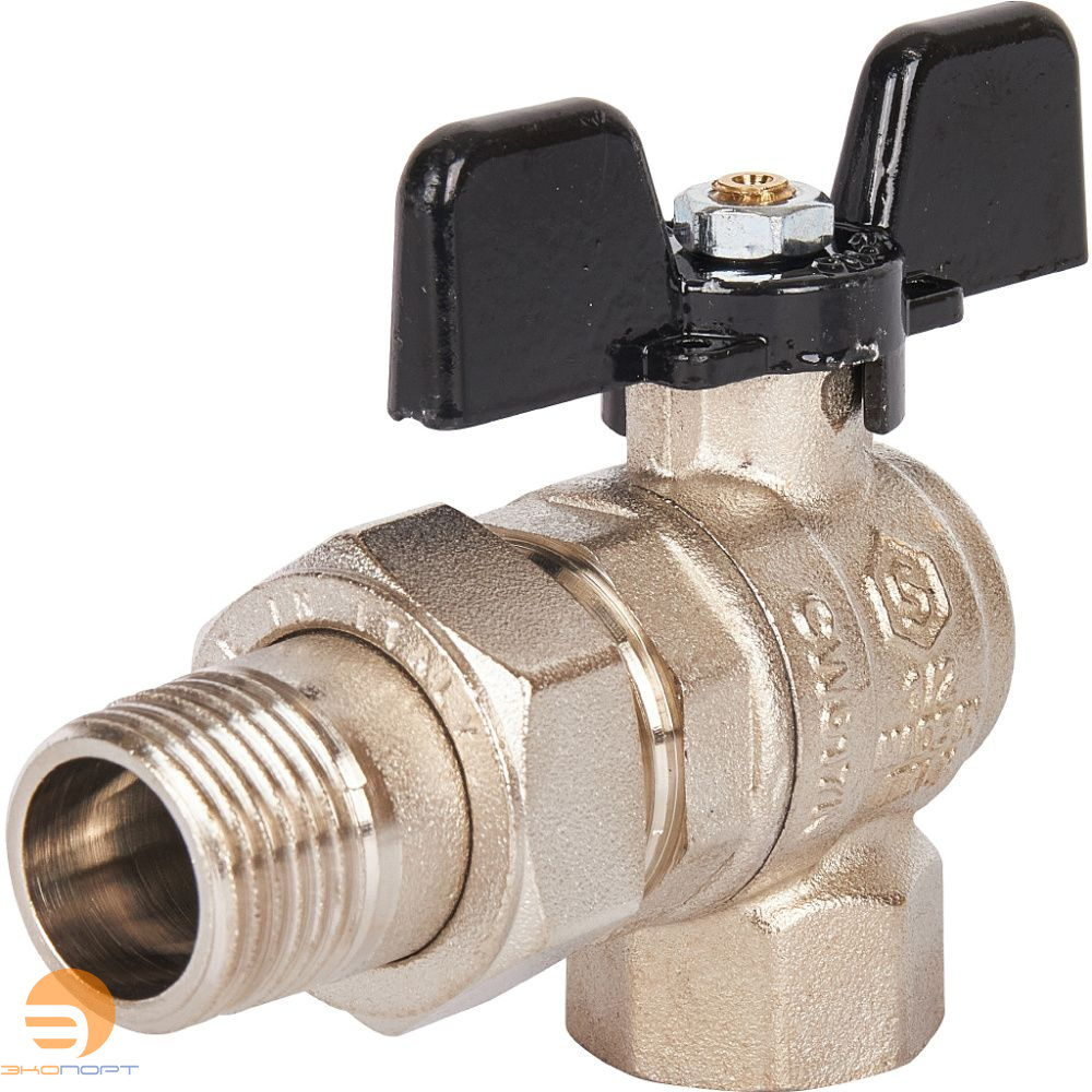 Кран шаровой полнопроходной угловой, ВР/НР, ручка бабочка 1/2, (американка) STOUT (гост)