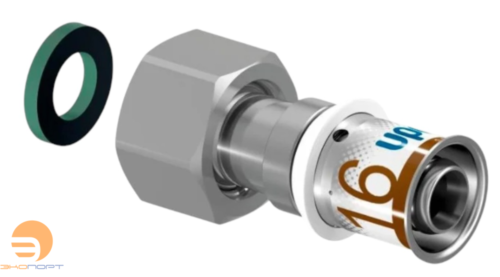 Штуцер UPONOR S-PRESS PLUS с накидной гайкой 16-1/2"НГ латунный