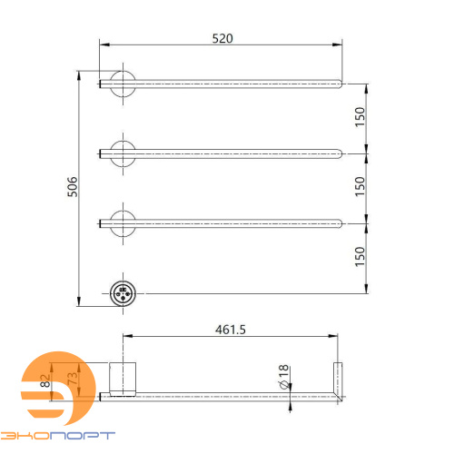 Полотенцесушитель электрический (встраиваемый) 520*506 с терморегулятором, цвет Графит, AQM
