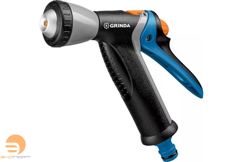 Пистолет поливочный, плавная регулировка, курок сзади, металл. с TPR, GRINDA BM-R PROLine 