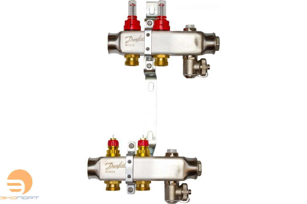 Коллекторы SSM-02F с расходомерами и кронштеинами, 2 контуров,  нерж.