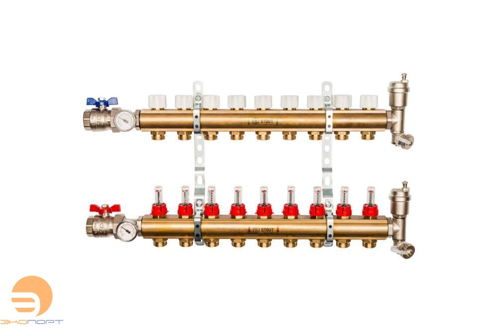 Коллектор в комплекте 9 вых в сборе с расходомерами Stout