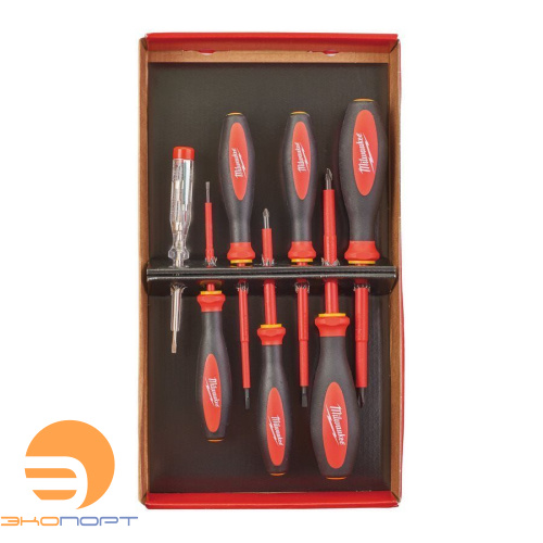 Набор отверток изолированых VDE SL2.5, SL3, SL4, PH2, PZ1, PZ2,индикатор напр,Milwaukee