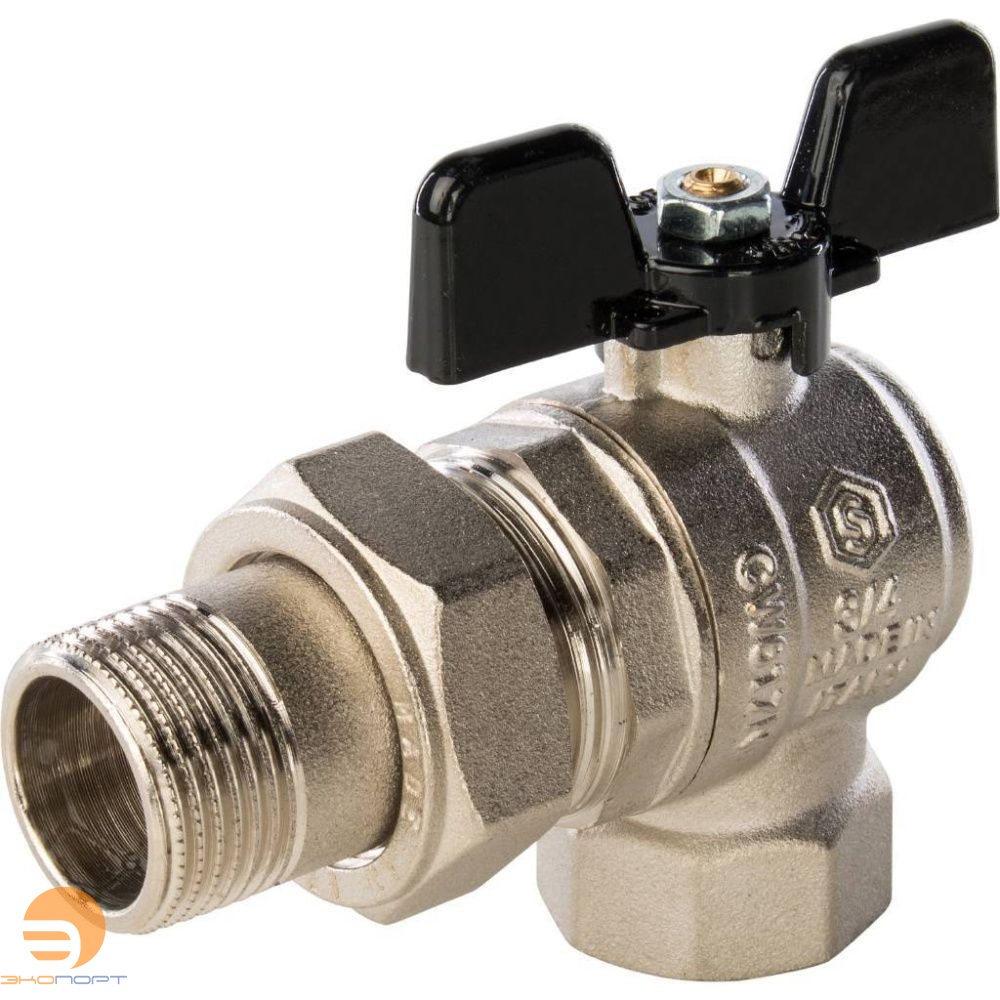 Кран шаровой полнопроходной угловой, ВР/НР, ручка бабочка 3/4, (американка) STOUT (гост)