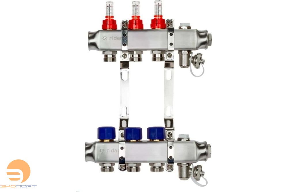 Комплект коллекторов SSM-3RF set, нерж., с расходомерами и кронштейнами, 3 контура Ridan