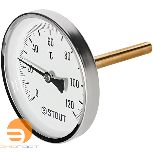 Термометр биметаллический осевой с погружной гильзой. Корпус Dn 100 мм, гильза 100 мм 1/2, 0...120°С