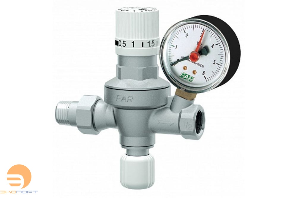 Клапан подпиточный с манометром 1/2", 0-6 бар, с визуализацией настраиваемого давления FAR