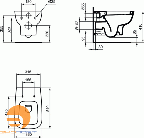 Комплект унитаза подвесного ESEDRA с крышкой, глубокий смыв (T281401+T318101) IDEAL STANDARD