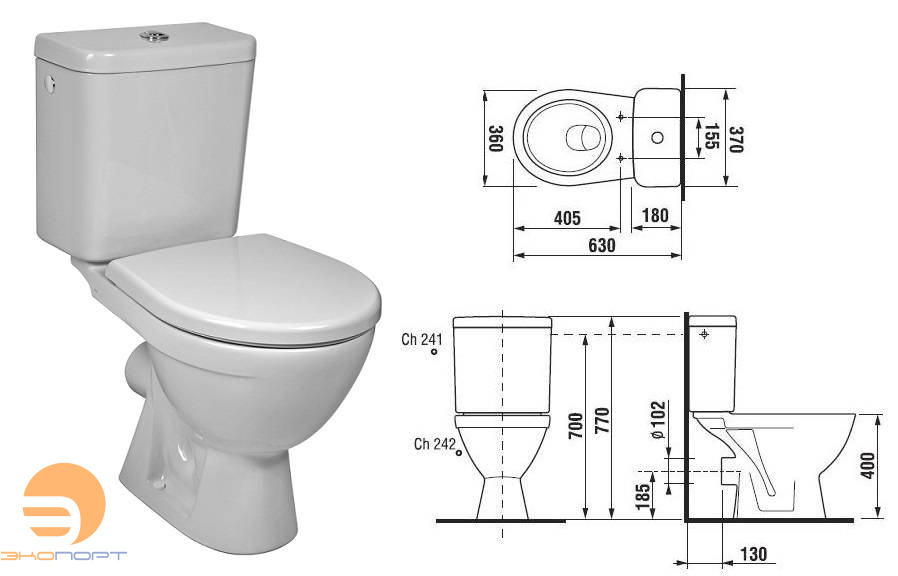 Унитаз напольный с бачком Lyra, гориз.выпуск, нижний подвод воды / Тосно JIKA