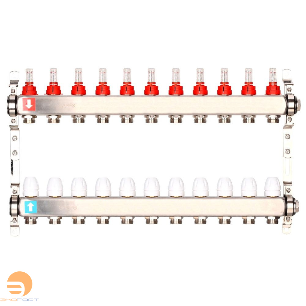 Коллектор из нержавеющей стали с расходомерами (12 вых), Gappo