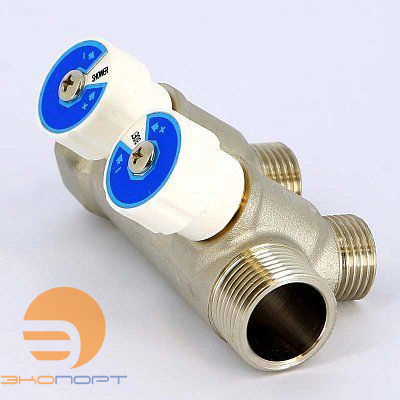 Коллектор с вент. вставками НВ 3/4" 2х1/2" Н 40мм никель Uni-Fitt