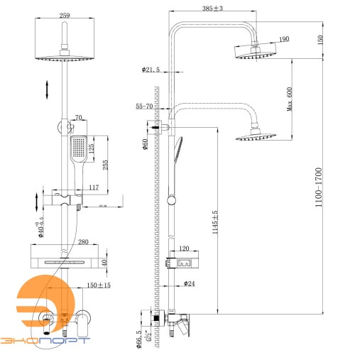 Стойка для ванны и душа TROPIC с регулируемой полкой белый/хром LEMARK