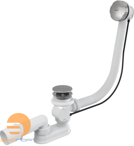 Сифон для ванн с тросом L 570 х Д 70 мм, вых 40/50 ХРОМ ALCA PLAST