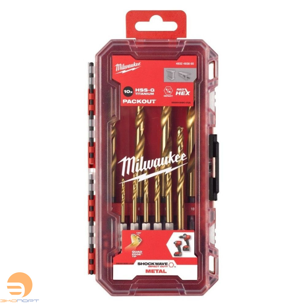Набор сверл по металлу RedHEX HSS-TiN (10шт), Milwaukee