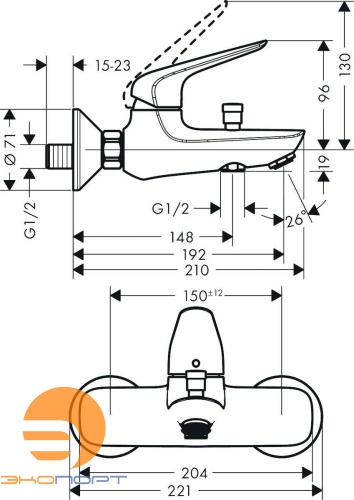 Смеситель д/ван. Novus, однорычажный, HANSGROHE