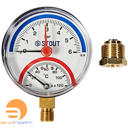 Термоманометр радиальный (0...120°C, 0-6 бар), Dn 80 мм 1/2, STOUT