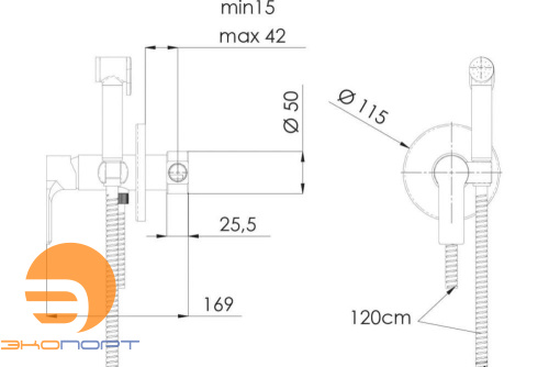 Душ гигиенический со смесителем Energy хром Remer, в наличии