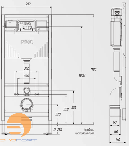 Модуль монтажный для установки подвесного унитаза Set A (под профиль), RIVO 
