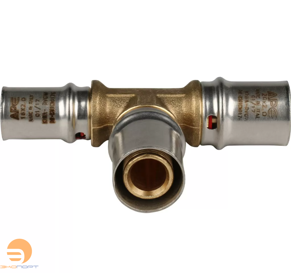 Тройник 20-16-16 латунь, пресс Stout