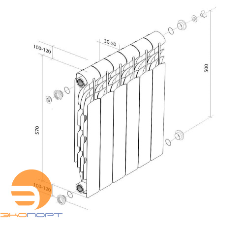 Радиатор алюминиевый Revolution 500/80  4 секции Royal Thermo