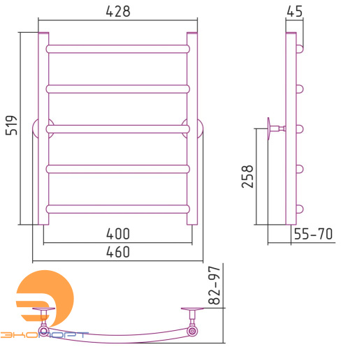 Полотенцесушитель водяной Универсал-50 600х400, нерж. ст., Стилье