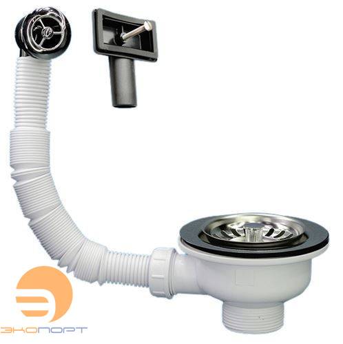 Выпуск для кухонной мойки с круглым/прямоугольным переливом (d=115мм, выход 1 1/2) Хром McAlpine