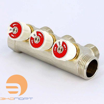 Коллектор с вент. вставками НВ 1" 3х3/4"ЕК Н 40мм никель Uni-Fitt